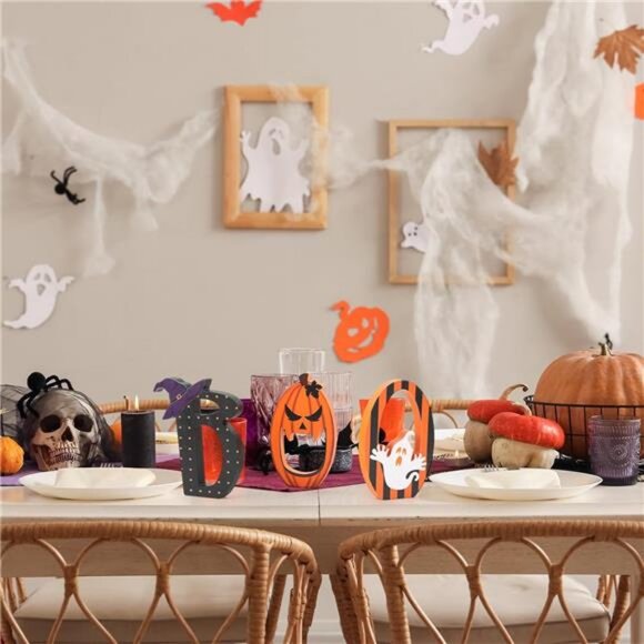 BOO Signs Halloween Table Decorations Indoor, Retro Halloween Black - Picture 7 of 8